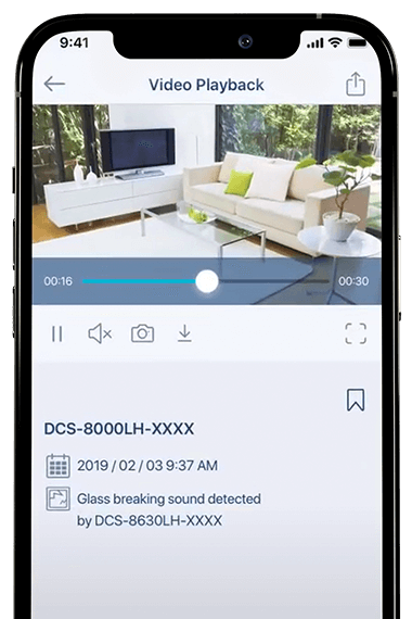 Video playback interface on the mydlink app.