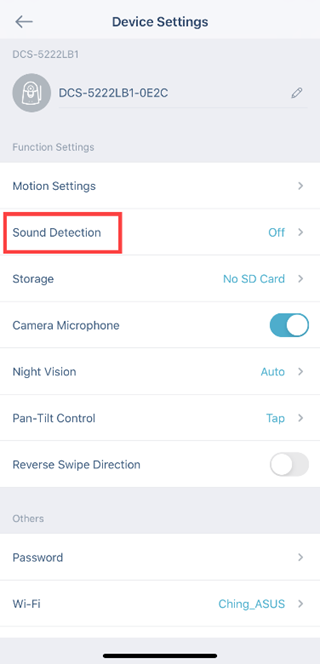 How do I set up sound detection using the mydlink app