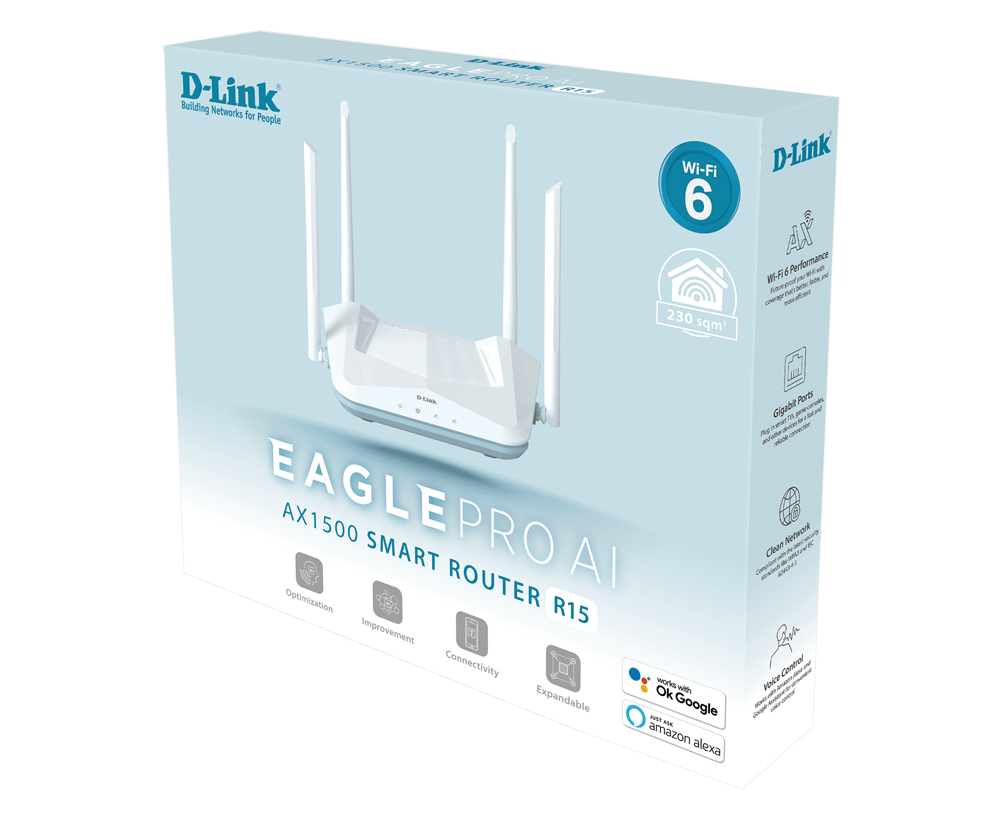 D-Link WiFi 6 Router AX1500 Ai Series 802.11AX Smart Home Wireless Internet Gigabit Dual Band Network System R15 
