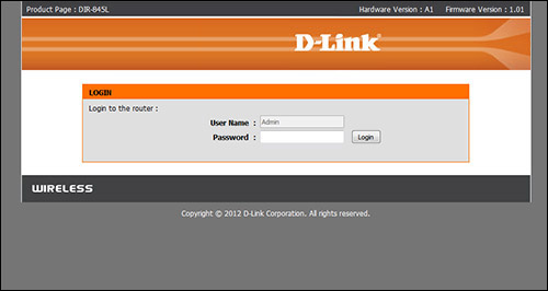 dlink router log in screen