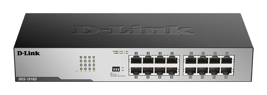 DGS-1016D 16-portars 10/100/1000Mbps rackmonterad switch