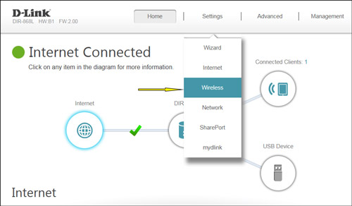 locate your dlink routers wireless settings