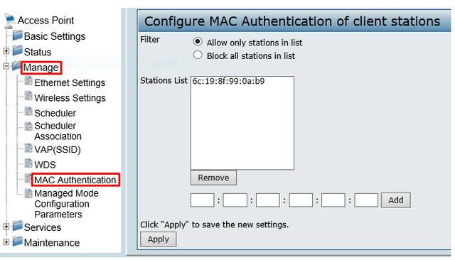 mac address filtering check failed