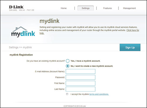 register mydlink account